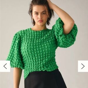 Anthropologie Textured Puff-Sleeve Top